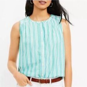 LOFT Green and White Striped Blouse
